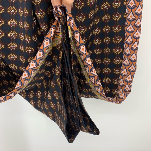 Zara Mixed Print Boho Pull On Wide Leg Cropped Pants High Rise/Drop Crotch Sz Lg - Picture 11 of 16